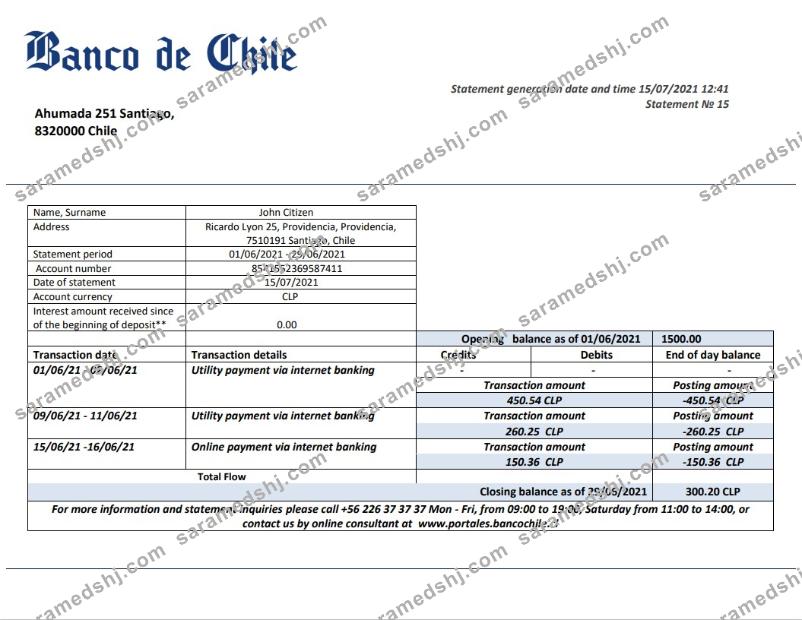 Chile Banco de Chile statement